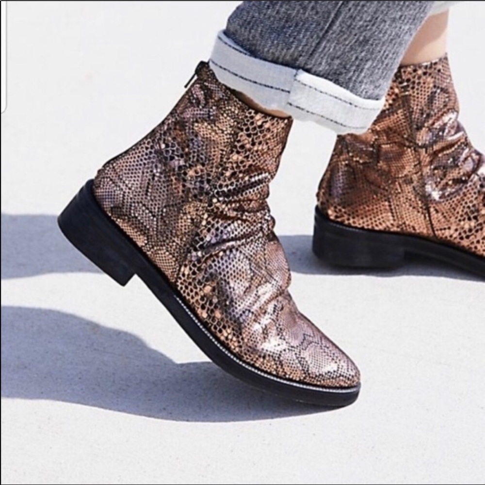 NWT Free People Amarone rose gold python boots